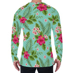Hibiscus Plumeria Flowers Pattern Print Men's Long Sleeve T-Shirt