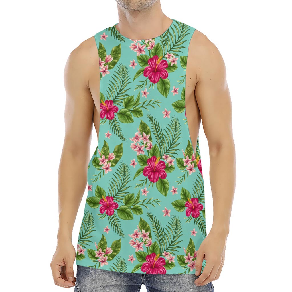 Hibiscus Plumeria Flowers Pattern Print Men's Muscle Tank Top