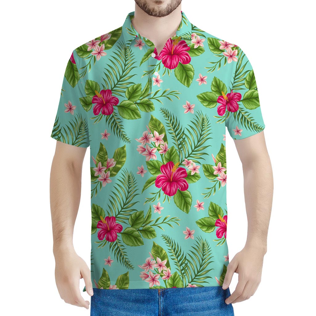 Hibiscus Plumeria Flowers Pattern Print Men's Polo Shirt