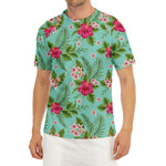 Hibiscus Plumeria Flowers Pattern Print Men's Short Sleeve Rash Guard