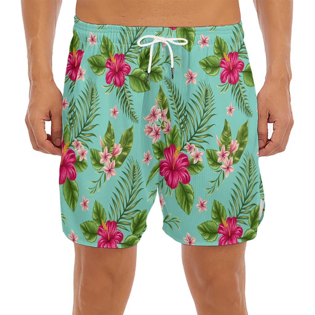 Hibiscus Plumeria Flowers Pattern Print Men's Split Running Shorts