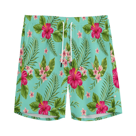 Hibiscus Plumeria Flowers Pattern Print Men's Sports Shorts