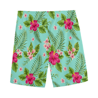 Hibiscus Plumeria Flowers Pattern Print Men's Sports Shorts