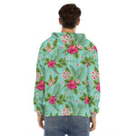 Hibiscus Plumeria Flowers Pattern Print Men's Velvet Pullover Hoodie