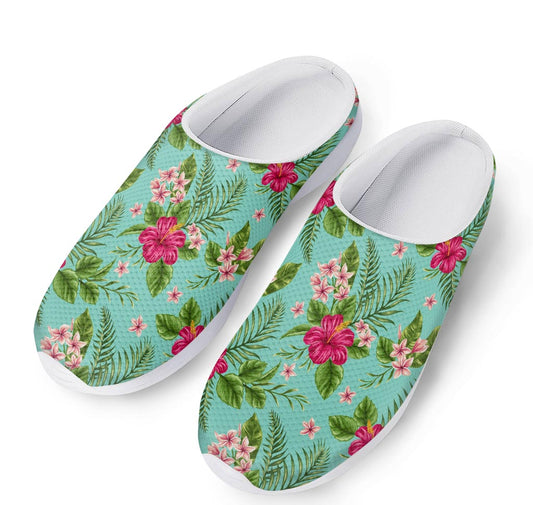 Hibiscus Plumeria Flowers Pattern Print Mesh Casual Shoes