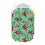 Hibiscus Plumeria Flowers Pattern Print Mesh Laundry Hamper