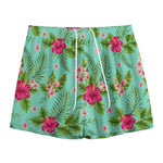 Hibiscus Plumeria Flowers Pattern Print Mesh Shorts
