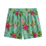 Hibiscus Plumeria Flowers Pattern Print Mesh Shorts