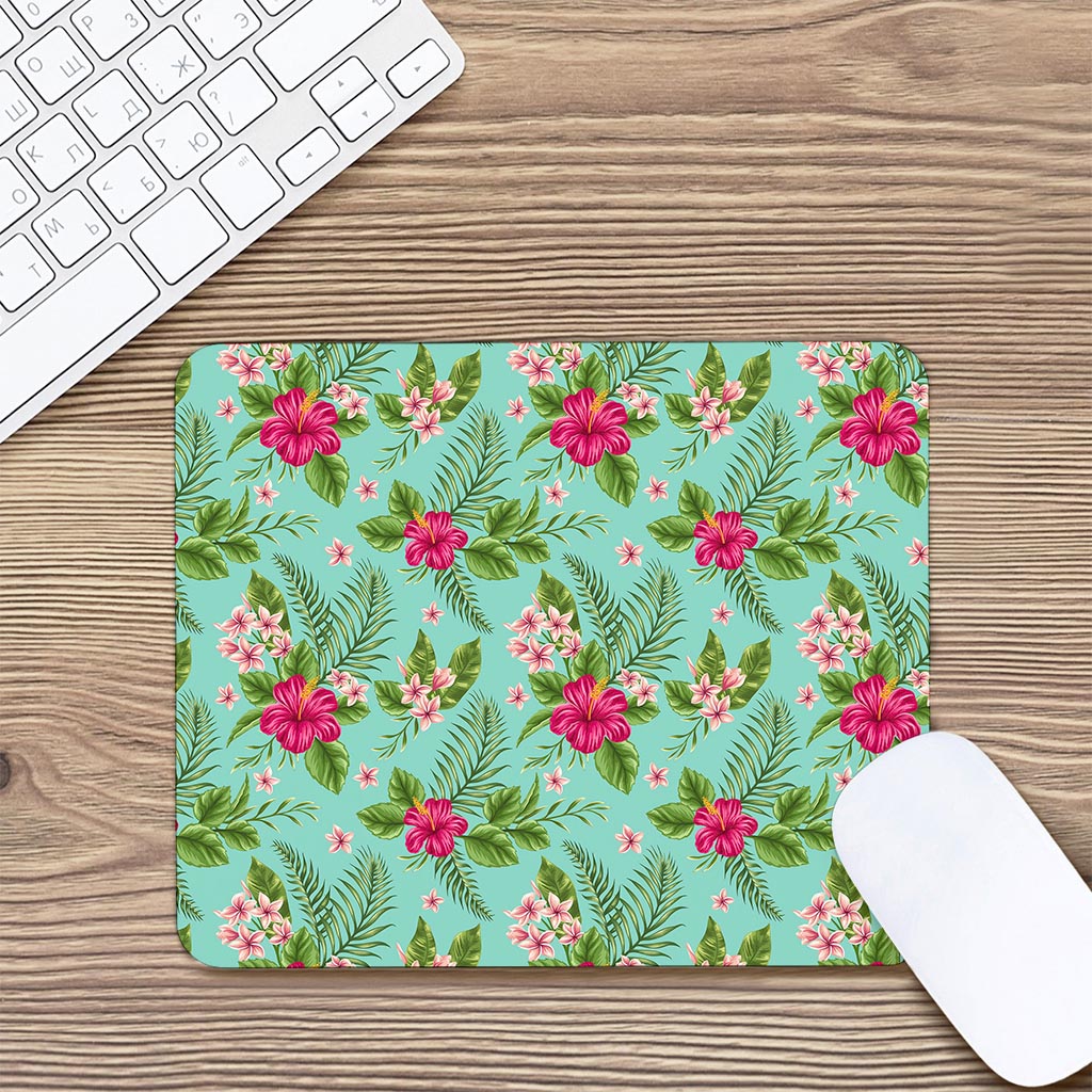 Hibiscus Plumeria Flowers Pattern Print Mouse Pad