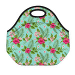 Hibiscus Plumeria Flowers Pattern Print Neoprene Lunch Bag