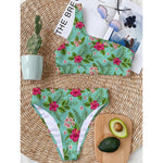 Hibiscus Plumeria Flowers Pattern Print One Shoulder Bikini Top