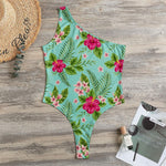 Hibiscus Plumeria Flowers Pattern Print One Shoulder Bodysuit