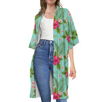 Hibiscus Plumeria Flowers Pattern Print Open Front Beach Cover Up