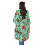 Hibiscus Plumeria Flowers Pattern Print Open Front Beach Cover Up