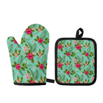 Hibiscus Plumeria Flowers Pattern Print Oven Mitt And Pot Holder Set