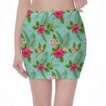 Hibiscus Plumeria Flowers Pattern Print Pencil Mini Skirt