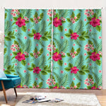 Hibiscus Plumeria Flowers Pattern Print Pencil Pleat Curtains