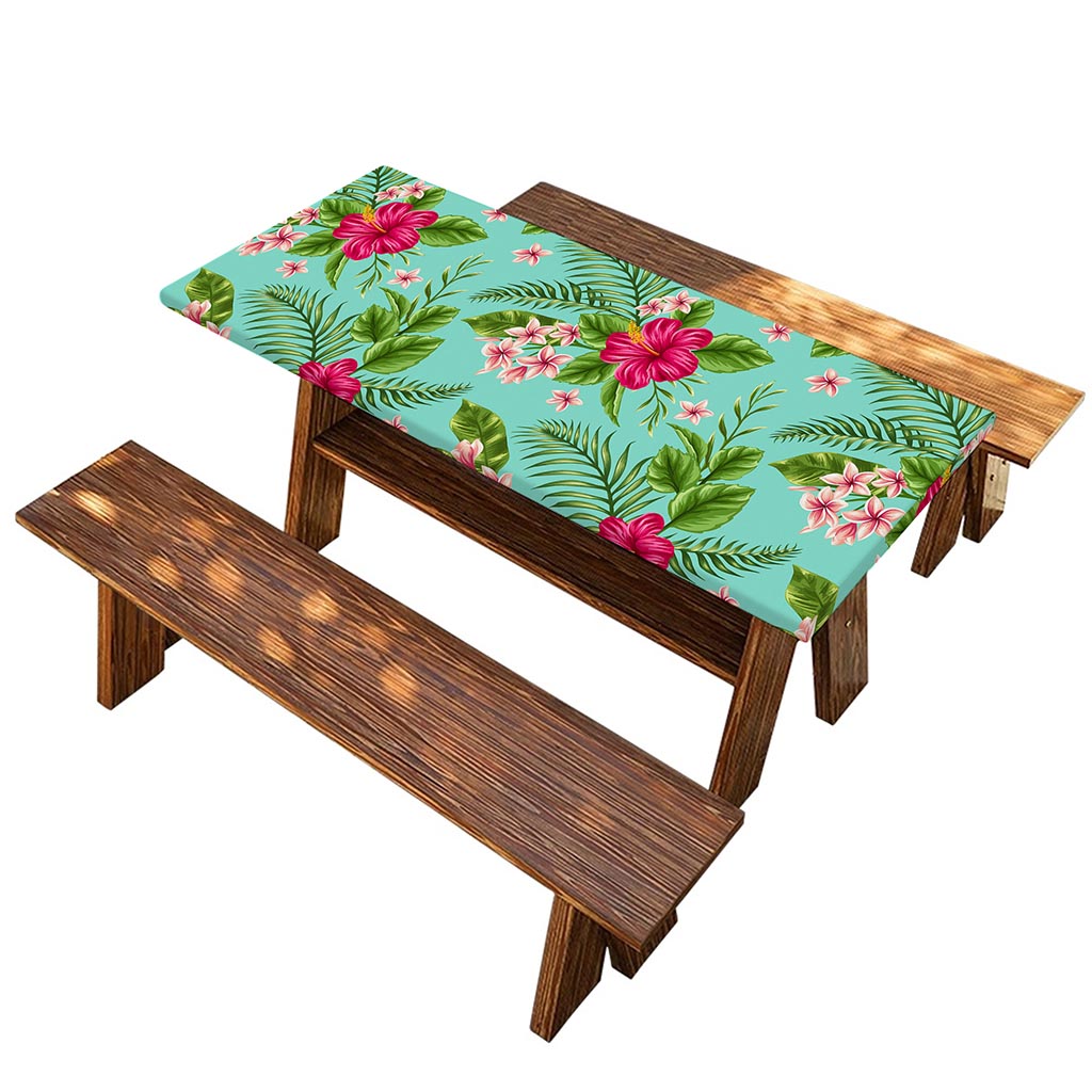 Hibiscus Plumeria Flowers Pattern Print Picnic Table Cover
