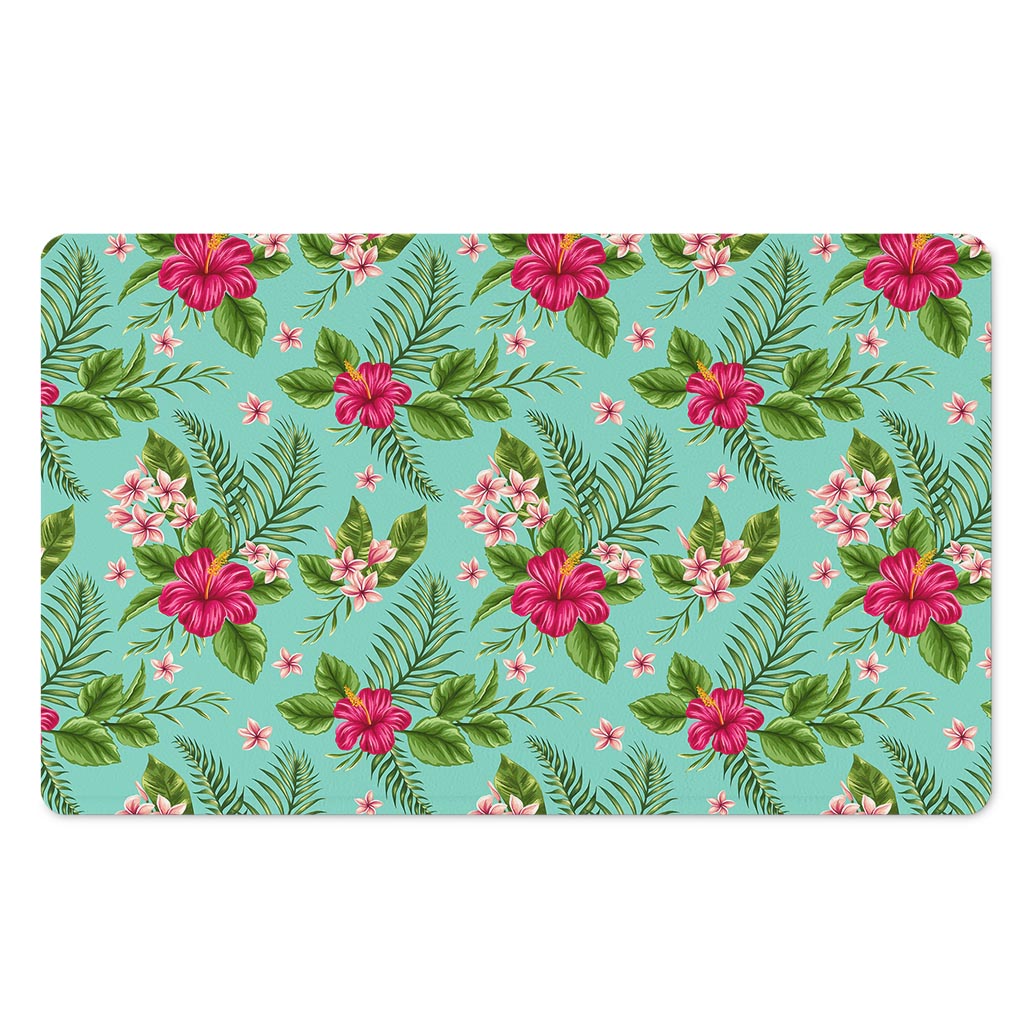 Hibiscus Plumeria Flowers Pattern Print Polyester Doormat
