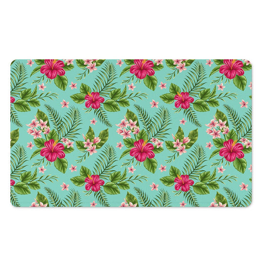 Hibiscus Plumeria Flowers Pattern Print Polyester Doormat