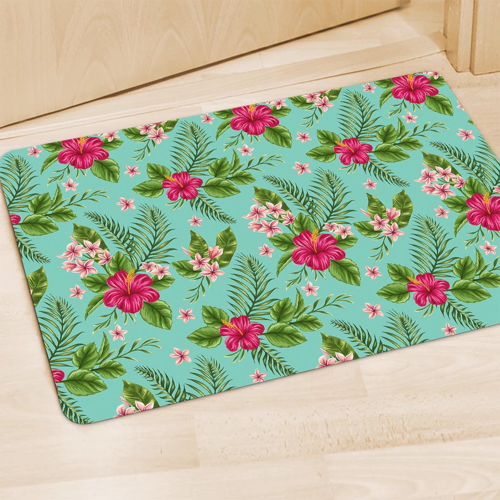 Hibiscus Plumeria Flowers Pattern Print Polyester Doormat