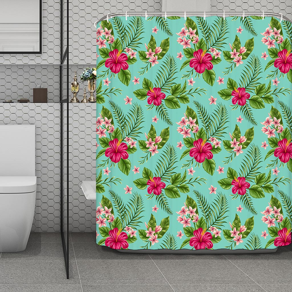 Hibiscus Plumeria Flowers Pattern Print Polyester Shower Curtain