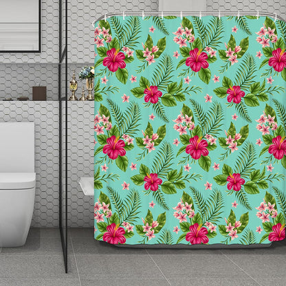 Hibiscus Plumeria Flowers Pattern Print Polyester Shower Curtain