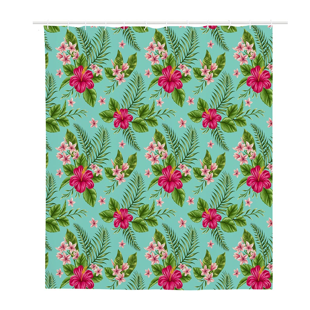 Hibiscus Plumeria Flowers Pattern Print Polyester Shower Curtain