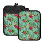Hibiscus Plumeria Flowers Pattern Print Pot Holders With Pocket