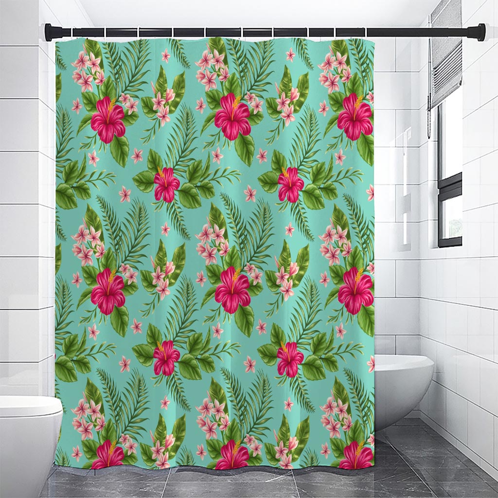 Hibiscus Plumeria Flowers Pattern Print Premium Shower Curtain