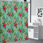 Hibiscus Plumeria Flowers Pattern Print Premium Shower Curtain