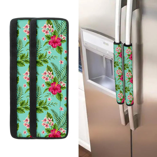 Hibiscus Plumeria Flowers Pattern Print Refrigerator Handle Covers
