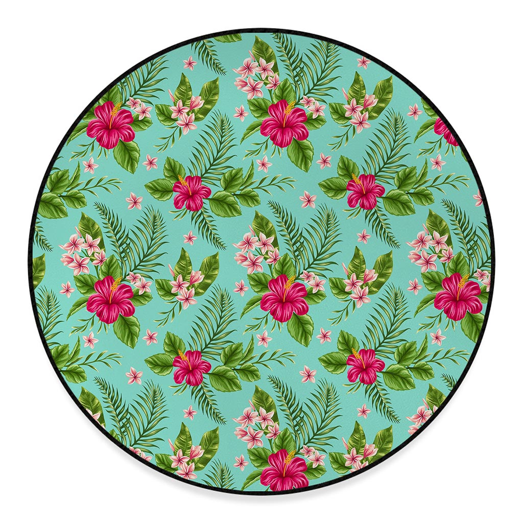 Hibiscus Plumeria Flowers Pattern Print Round Floor Mat