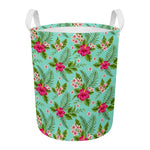 Hibiscus Plumeria Flowers Pattern Print Round Laundry Basket