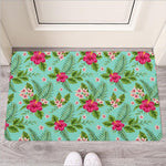 Hibiscus Plumeria Flowers Pattern Print Rubber Doormat