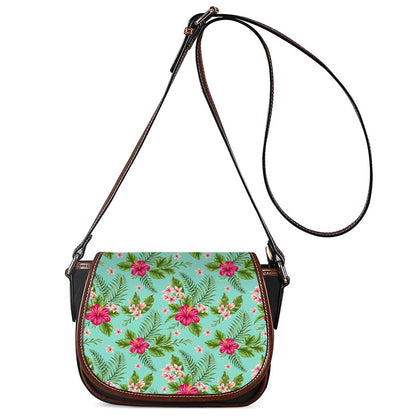 Hibiscus Plumeria Flowers Pattern Print Saddle Bag