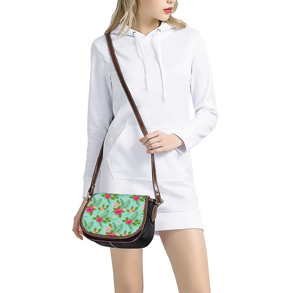 Hibiscus Plumeria Flowers Pattern Print Saddle Bag
