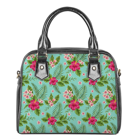 Hibiscus Plumeria Flowers Pattern Print Shoulder Handbag