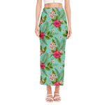 Hibiscus Plumeria Flowers Pattern Print Side Slit Maxi Skirt