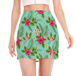Hibiscus Plumeria Flowers Pattern Print Side Slit Mini Skirt