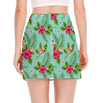 Hibiscus Plumeria Flowers Pattern Print Side Slit Mini Skirt