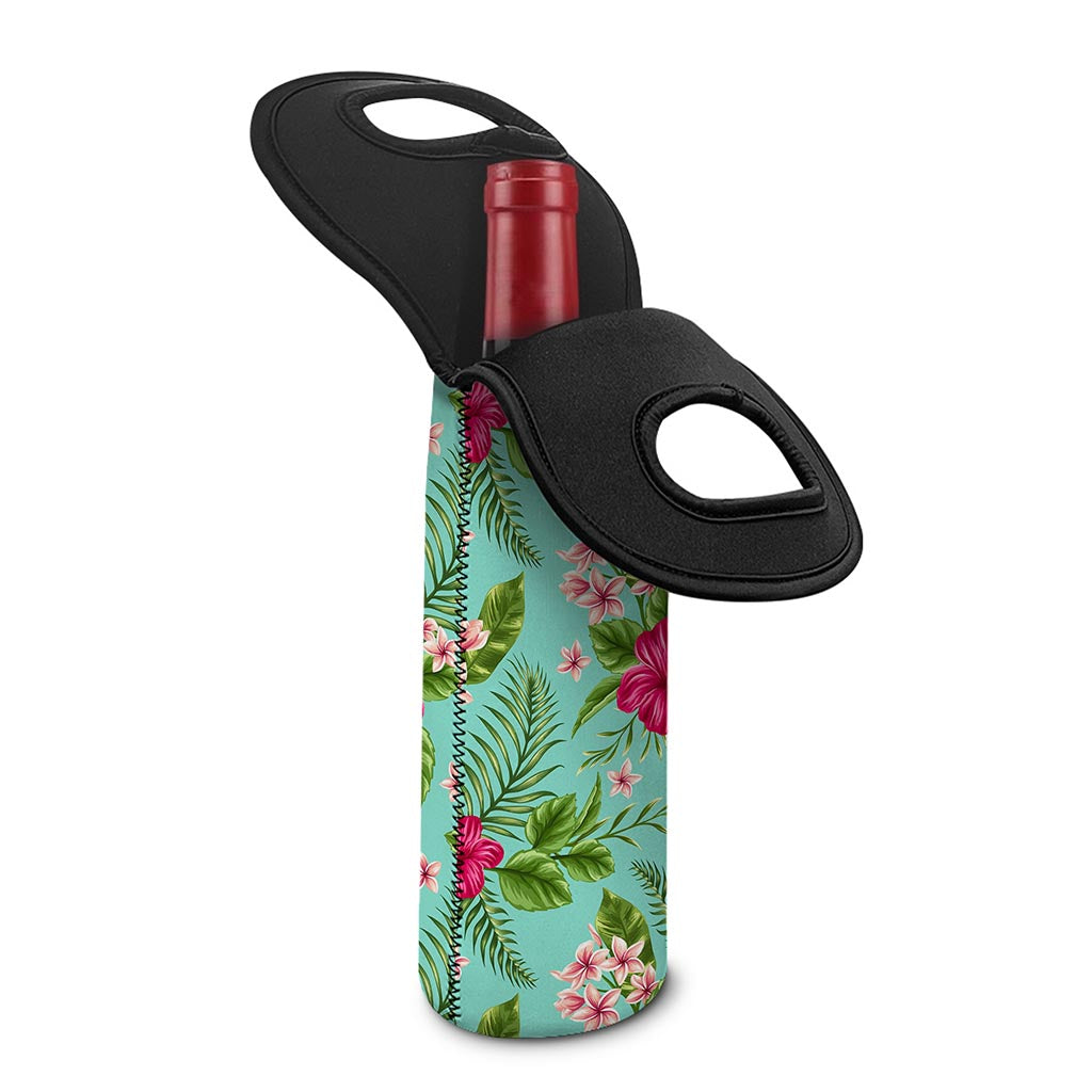 Hibiscus Plumeria Flowers Pattern Print Single Neoprene Wine Tote