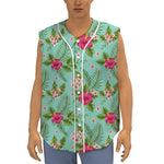 Hibiscus Plumeria Flowers Pattern Print Sleeveless Baseball Jersey
