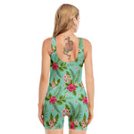 Hibiscus Plumeria Flowers Pattern Print Sleeveless One Piece Swimsuit