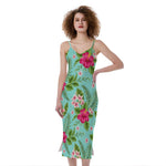 Hibiscus Plumeria Flowers Pattern Print Slim Fit Midi Cami Dress