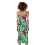Hibiscus Plumeria Flowers Pattern Print Slim Fit Midi Cami Dress