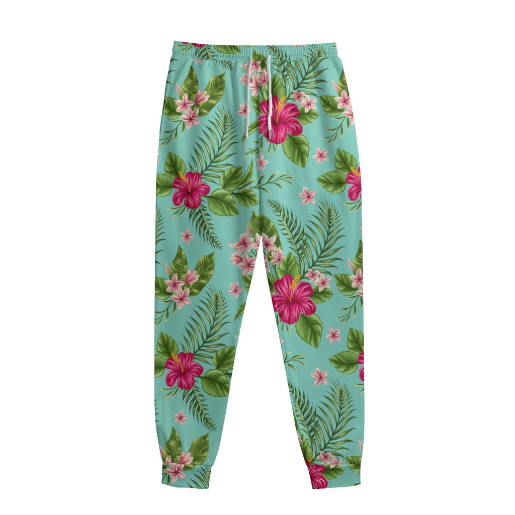 Hibiscus Plumeria Flowers Pattern Print Sweatpants