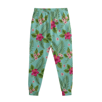 Hibiscus Plumeria Flowers Pattern Print Sweatpants