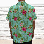 Hibiscus Plumeria Flowers Pattern Print Textured Short Sleeve Shirt
