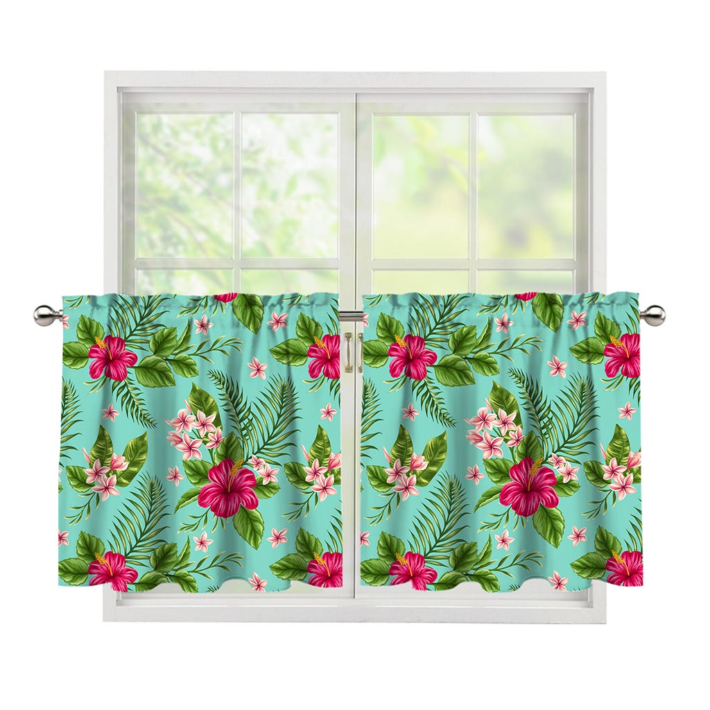 Hibiscus Plumeria Flowers Pattern Print Tier Curtains